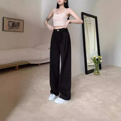 Aiertu joker costume female outfit Retro Draping Wide-Leg Jeans Women's Loose Spring and Autumn High Waist Slimming Denim Mopping Pants Casual aiertu