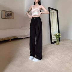 Aiertu joker costume female outfit Retro Draping Wide-Leg Jeans Women's Loose Spring and Autumn High Waist Slimming Denim Mopping Pants Casual aiertu