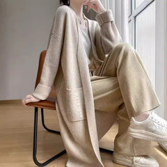 Aiertu black sweater dress outfit Korean Style Loose Lazy Style Pure Wool Cardigan Women's V-neck Mid-Length Thickened Coat with Pocket Cashmere Coat aiertu