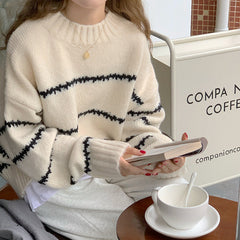 Aiertu fall outfits Retro Japanese Style Lazy Loose Sweater Women's Thickened Autumn and Winter Long Sleeve Striped Half Turtleneck Sweater aiertu