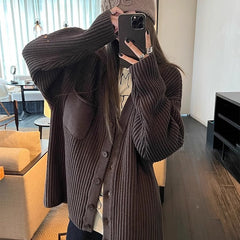 Aiertu grunge outfits Chocolate Maillard Lazy Hanging Fashion Trendy Sweater Coat Women's Thickened Loose Knitted Cardigan Autumn and Winter aiertu