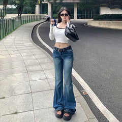 Aiertu y2k outfits American Retro Low Waist Hot Girl Flared Pants Slimming Jeans Women's Early Autumn Trousers Lengthened aiertu