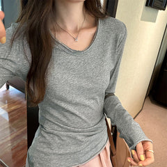 Aiertu black leggings outfit fall Niche Slim-Fit Slimming Long-Sleeved T-shirt Women's Autumn Soft Glutinous Bottoming Shirt Top aiertu