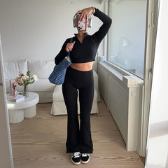 Aiertu fashion outfits Sports Solid Color Basic Tight Side Slit Casual Pants High Waist Hip Lifting Fitness Yoga Flared Pants aiertu
