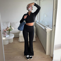 Aiertu fashion outfits Sports Solid Color Basic Tight Side Slit Casual Pants High Waist Hip Lifting Fitness Yoga Flared Pants aiertu