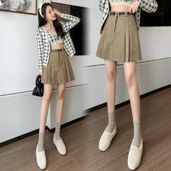 Aiertu business casual outfits a-line Short Skirt Women's Winter Pleated Skirt High Waist Corduroy Woolen Anti-Exposure Shorts aiertu