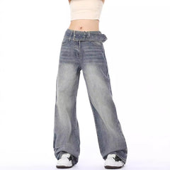Aiertu y2k outfits Retro Niche Belt Jeans Women's American Retro Loose Fashion Straight Washed Jeans aiertu