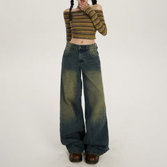Aiertu dress to impress outfits American Retro Nostalgic Low Waist Loose Wide Leg Pants Autumn and Winter New Straight Jeans Womens Trousers Lengthened aiertu