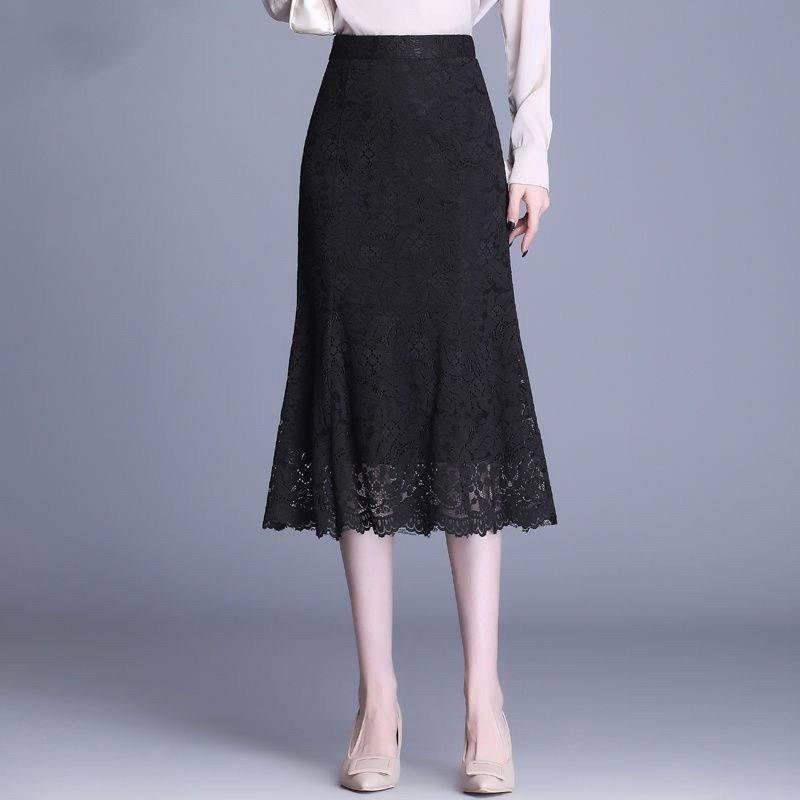 Aiertu fashion outfits Pink Women's Lace Fishtail Skirt Autumn Skirt Elegant Mid-Length Hip Skirt Fashion aiertu