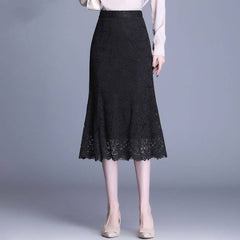 Aiertu fashion outfits Pink Women's Lace Fishtail Skirt Autumn Skirt Elegant Mid-Length Hip Skirt Fashion aiertu