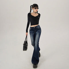 Aiertu y2k outfits American-Style Nostalgic Low Waist Comfortable Hot Girl Flared Pants Stretch Slim Slimming Jeans Women's Autumn Trousers Lengthened aiertu