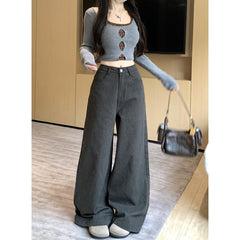 Aiertu fashion outfits American Straight Casual Pants Autumn High Waist Retro Loose Wide Leg Pants Draping Mop Pants Trousers aiertu
