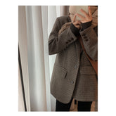 Aiertu tyler the creator outfits Brown Houndstooth Woolen Suit Jacket for Women Autumn and Winter Korean Style Loose Lazy Woolen Coat aiertu