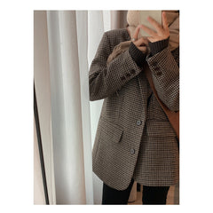 Aiertu tyler the creator outfits Brown Houndstooth Woolen Suit Jacket for Women Autumn and Winter Korean Style Loose Lazy Woolen Coat aiertu