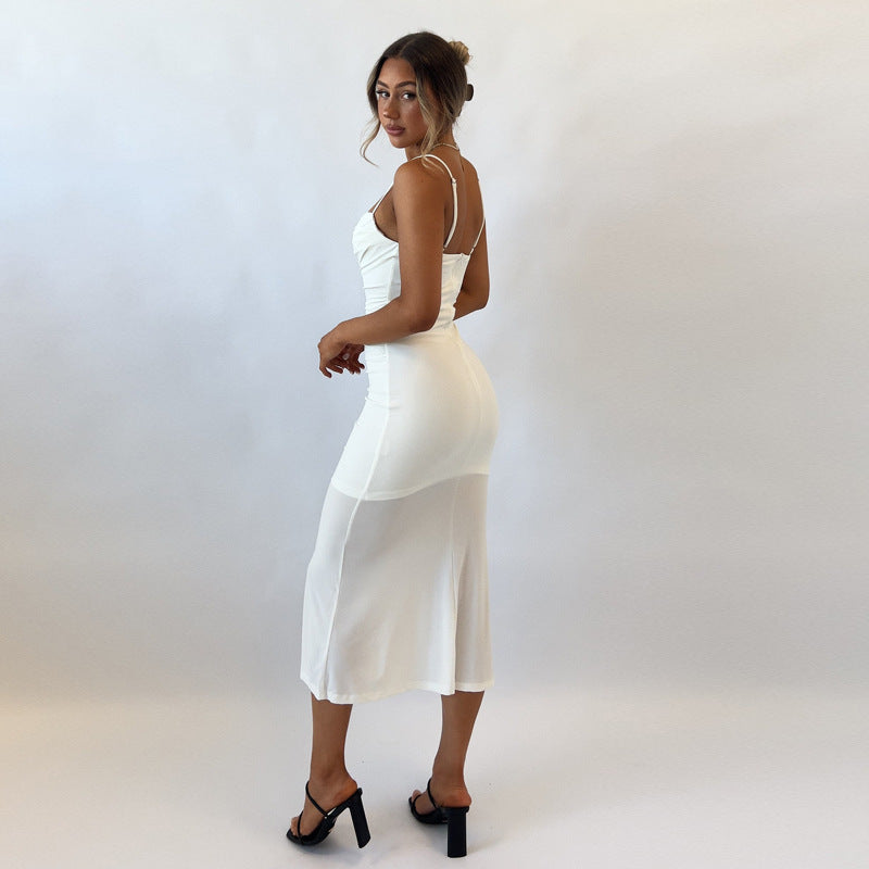 Aiertu combo dress French Style Sexy High Waist Sling Dress Summer Elegant Slim Slimming Long Sleeveless Milk Silk Skirt aiertu