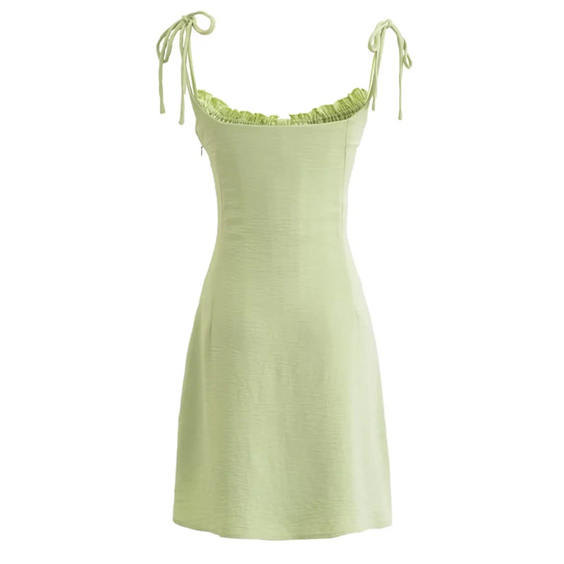 Aiertu cute outfits fall French Style Sexy Girl V-neck Lace Suspender Skirt Solid Color Dress Niche Sexy Slim A- line Skirt aiertu