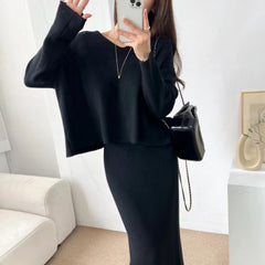 Aiertu duo costumes Women's Korean-Style Chic Autumn and Winter Gentle Temperament V-neck Pullover Sweater + High Waist Slimming Sheath Half-Length aiertu