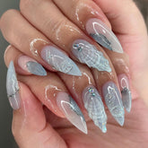 Aiertu business casual outfits Wear Nail Polish Piece Finished Product Cold Color 3D Water Drop Shell Nail Art Almond Fake Nail aiertu