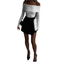 Aiertu leapord halloween outfit Elegant off-Shoulder Hot Girl Long-Sleeved Top High-Grade Sexy Slim Bottoming Shirt aiertu
