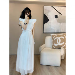 Aiertu black sweater dress outfit French Style Dress Women's Summer Elegant Waist Slimming White Fairy Dress aiertu
