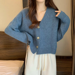 Aiertu datenight fall outfits Korean Gentle Style Solid Color Simple Sweater Women's Coat Spring and Autumn Slim Slimming Short Knitted Cardigan aiertu