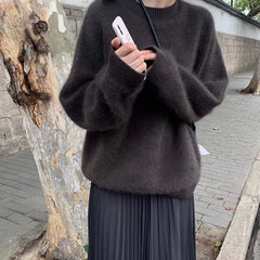 Aiertu datenight fall outfits Women's Pullover Faux Mink Velvet Sweater Autumn and Winter Loose Lazy Style Mohair Sweater Top Winter Thickened aiertu