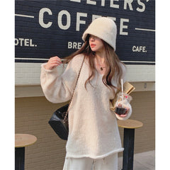 Aiertu 2000s fashion Korean Style Lazy V-neck Pullover Split on Both Sides Slimming Long Sleeve Sweater aiertu