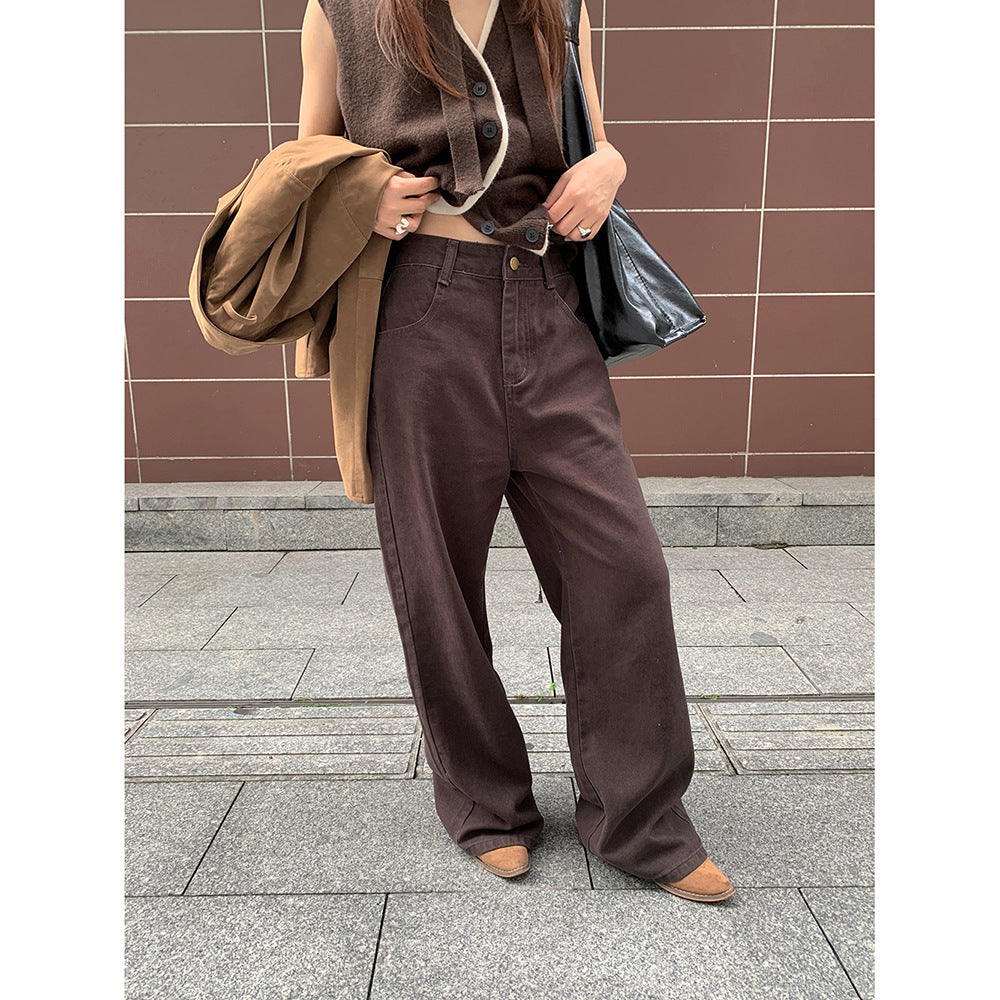 Aiertu leapord halloween outfit Fall 2024 American Vintage Jeans Women Maillard Loose Wide Leg Trousers Women aiertu