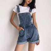 Aiertu Summer Korean Style Student Denim Suspender Pants Women's Preppy Style Wide Leg Shorts Loose Curling Denim Tide aiertu