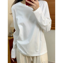 Aiertu black sweater dress outfit Basic Pure Cotton T-shirt Men's and Women's White Bottoming Shirt Autumn Simple Casual Shoulder Long Sleeve Top Inner Wear aiertu