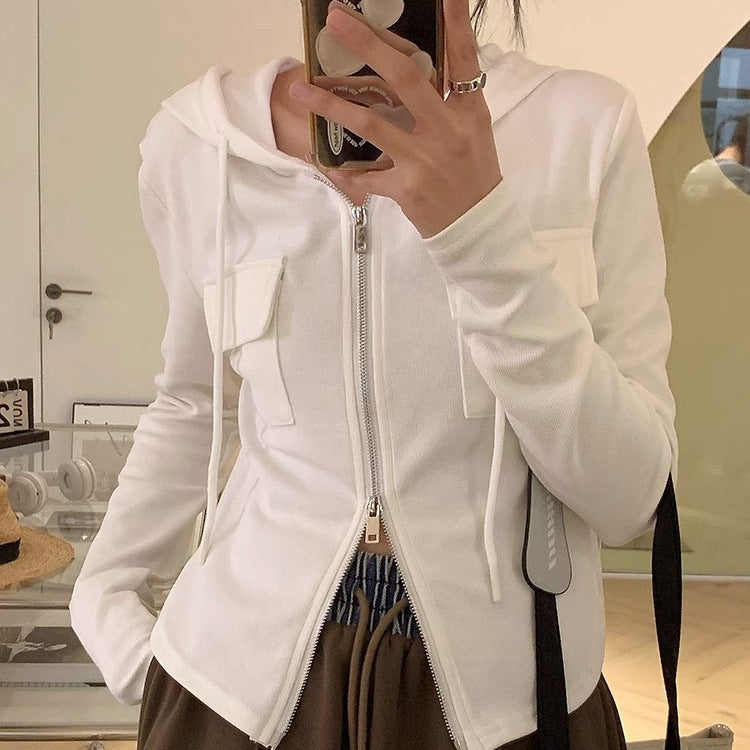 Aiertu guys clothing styles Spring and Autumn Slim-Fit Slimming Zipper Long-Sleeved T-shirt Korean Style Short Cardigan Jacket Women's Top Short aiertu