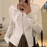 Aiertu guys clothing styles Spring and Autumn Slim-Fit Slimming Zipper Long-Sleeved T-shirt Korean Style Short Cardigan Jacket Women's Top Short aiertu