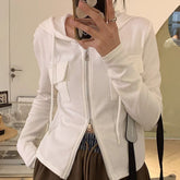 Aiertu guys clothing styles Spring and Autumn Slim-Fit Slimming Zipper Long-Sleeved T-shirt Korean Style Short Cardigan Jacket Women's Top Short aiertu