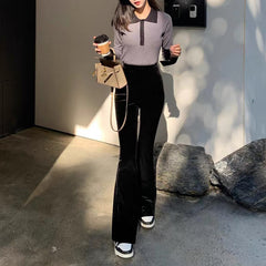 Aiertu egirl style Velvet Winter Velvet Set Extra Thick Velvet Flared Pants aiertu