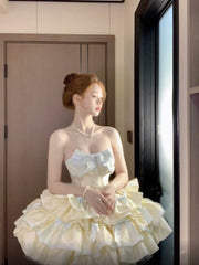 Aiertu French Ball Gown Strapless Short Champagne Lolita Dresses Party Dress Birthday Outfits HOT1197 Aiertu