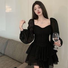Aiertu leapord halloween outfit French First Love Dress Women's Early Spring Chubby Girl Sweet and Spicy Sexy Waist Slimming White Skirt aiertu