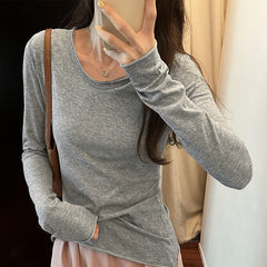 Aiertu black leggings outfit fall Niche Slim-Fit Slimming Long-Sleeved T-shirt Women's Autumn Soft Glutinous Bottoming Shirt Top aiertu