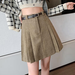 Aiertu business casual outfits a-line Short Skirt Women's Winter Pleated Skirt High Waist Corduroy Woolen Anti-Exposure Shorts aiertu