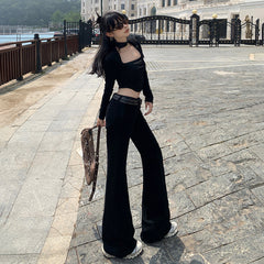 Aiertu fashion outfits American Hot Girl Autumn Non-Stick Leg Flared Pants Mopping Floor Low Waist Jeans aiertu