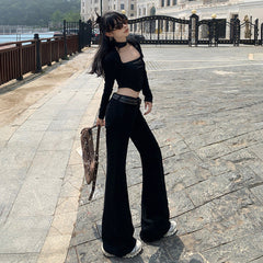Aiertu fashion outfits American Hot Girl Autumn Non-Stick Leg Flared Pants Mopping Floor Low Waist Jeans aiertu