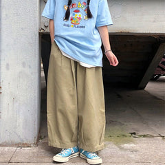Aiertu trashy outfits INS Super Popular Japanese Retro Street Lazy Dark Wide-Leg Pants Loose Straight Solid Color Trousers for Men and Women aiertu