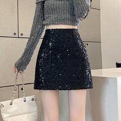 Aiertu fall outfits Skirt Skirt Shiny Skirt Woolen Sequined Skirt Tweed Hip Skirt aiertu