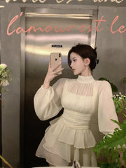 Aiertu leapord halloween outfit Beautiful Skirt Two-Piece Set Spring and Summer French Retro Sweet and Spicy Waist-Tight Cake Princess Style Dress Women's Clothing aiertu