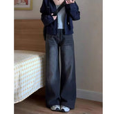 Aiertu business casual outfits Black High Waist Straight Jeans for Women Spring and Autumn Small Pear-Shaped Thick Leg Wide Leg Wide Leg Pants aiertu