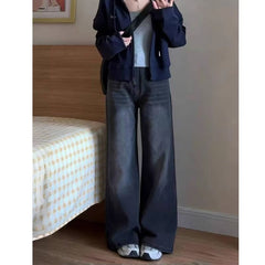 Aiertu business casual outfits Black High Waist Straight Jeans for Women Spring and Autumn Small Pear-Shaped Thick Leg Wide Leg Wide Leg Pants aiertu