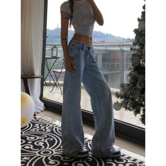 Aiertu going out outfits High Street Hot Girl Super Stylish Jeans Women's Summer Retro Distressed Washed Straight Mop Pants aiertu