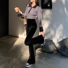 Aiertu egirl style Velvet Winter Velvet Set Extra Thick Velvet Flared Pants aiertu