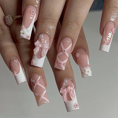 Aiertu 24Pcs Valentine Nails Press on Love Y2k Acrylic Nails Sparkle Butterfly French Cat Eye Almond Full Cover Stick on False Nail Tip Aiertu
