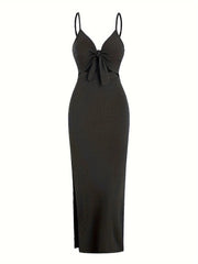 Aiertu Knit Simple Sleeveless Suspender Dress in Spring and Summer, Leaking Back and Sexy Long Skirt with Neck. Aiertu
