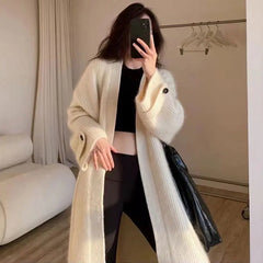 Aiertu Autumn Winter Women Button Long Sleeve Knitted Long Cardigan Coats Lady Baggy Knitwear Sweater Aiertu